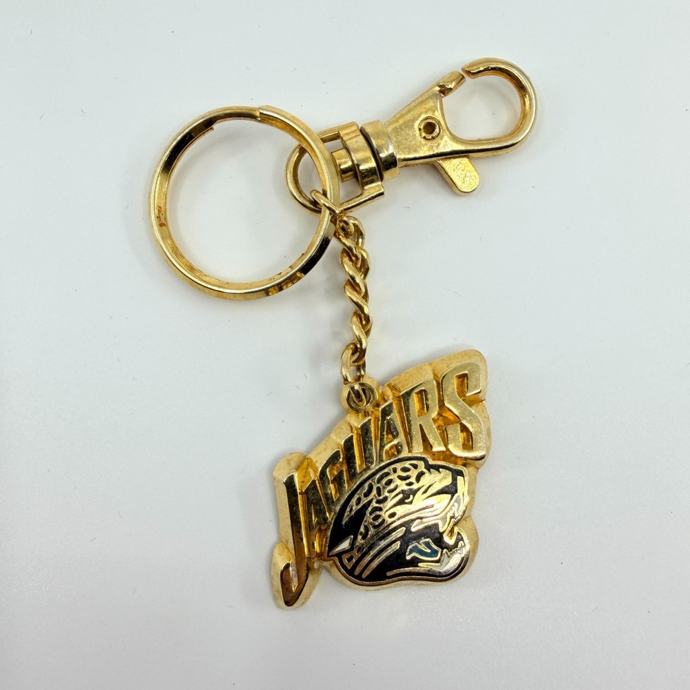 Vintage Y2K Jacksonville Jaguars NFL Gold Tone Enamel Mascot Keychain Key Ring